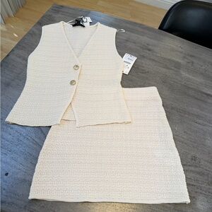 ZARA Cream Knit Two-Piece Set | Vest & Skirt | Size S | NWT
